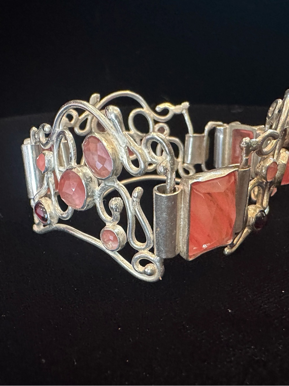 Silver vintage and precious stone filigree bracelet